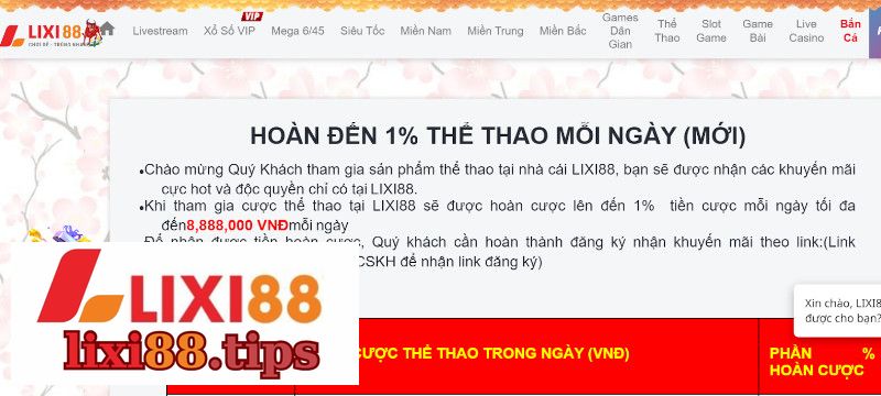 Hoàn 1% Mỗi Ngày Tại Sân Chơi Thể Thao