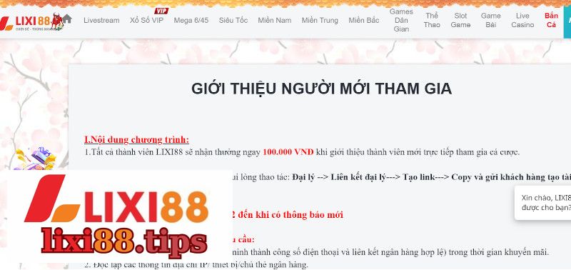 Khuyến Mãi Lixi88: Giới Thiệu Người Mới Tham Gia Nhận Ngay 100K